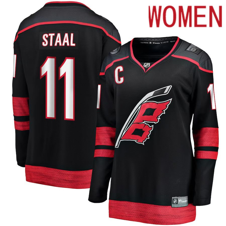 Women Carolina Hurricanes 11 Jordan Staal Fanatics Branded Black Home Captain Patch Breakaway Player NHL Jersey